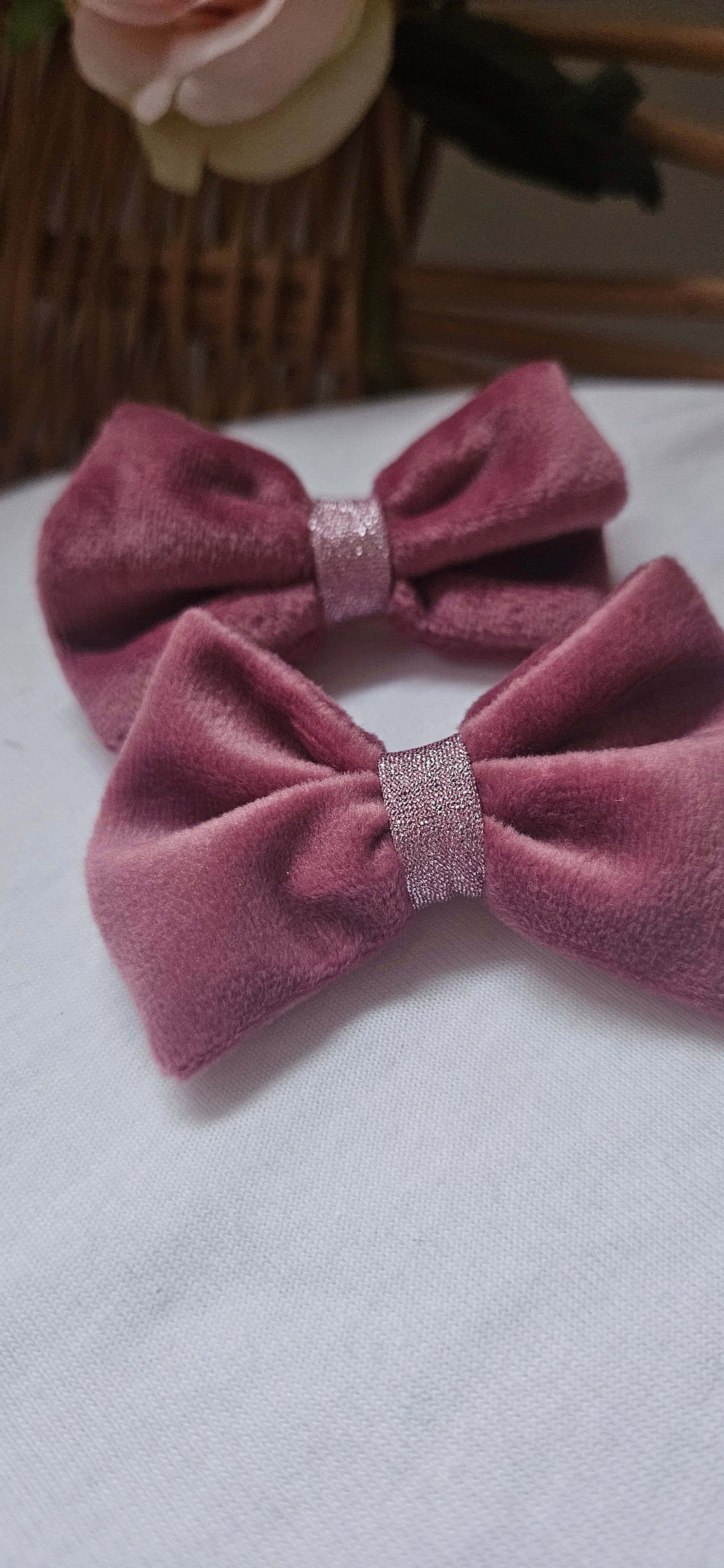 Barette velours vieux rose