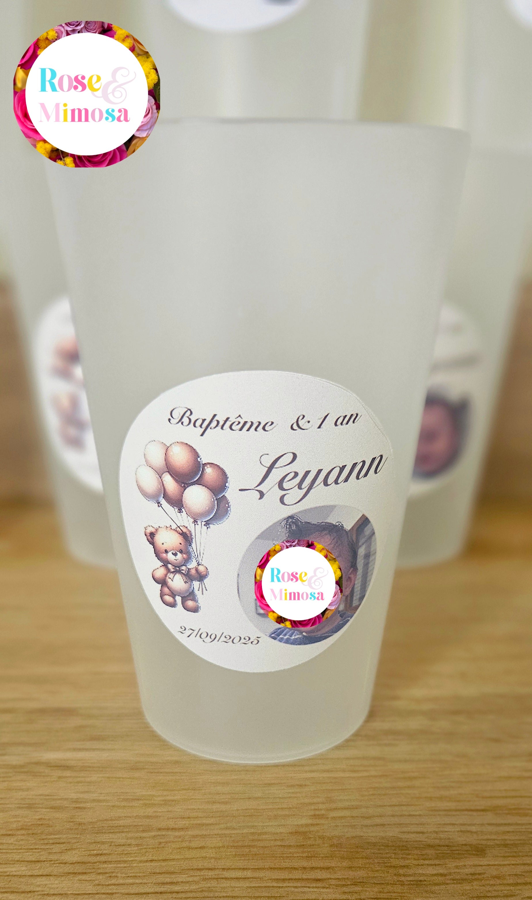 Gobelet Baptême & 1 An Personnalisé – Ourson Ballons + Photo (25 cl)