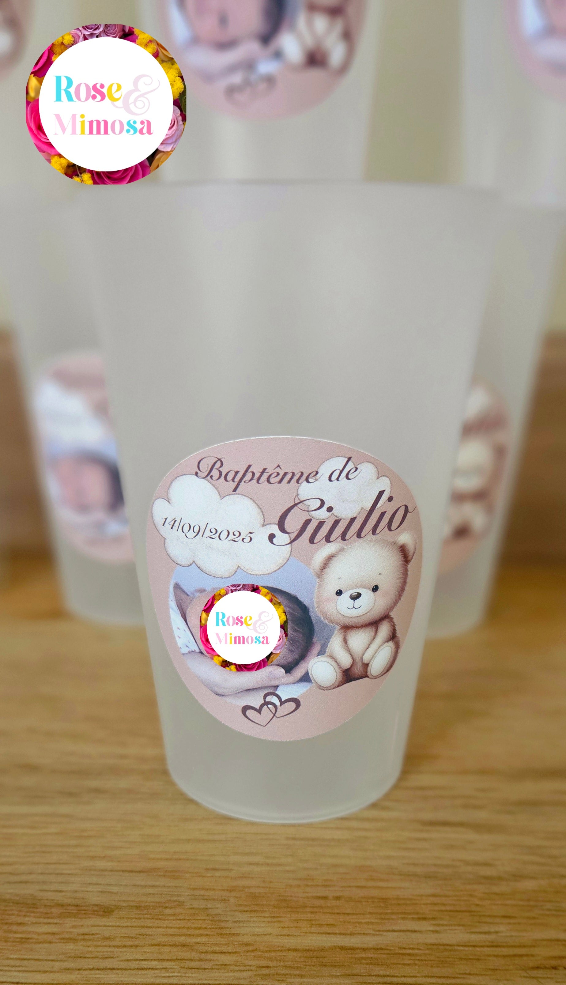 Gobelet Baptême Personnalisé – Ourson & Nuages avec Photo (25 cl)