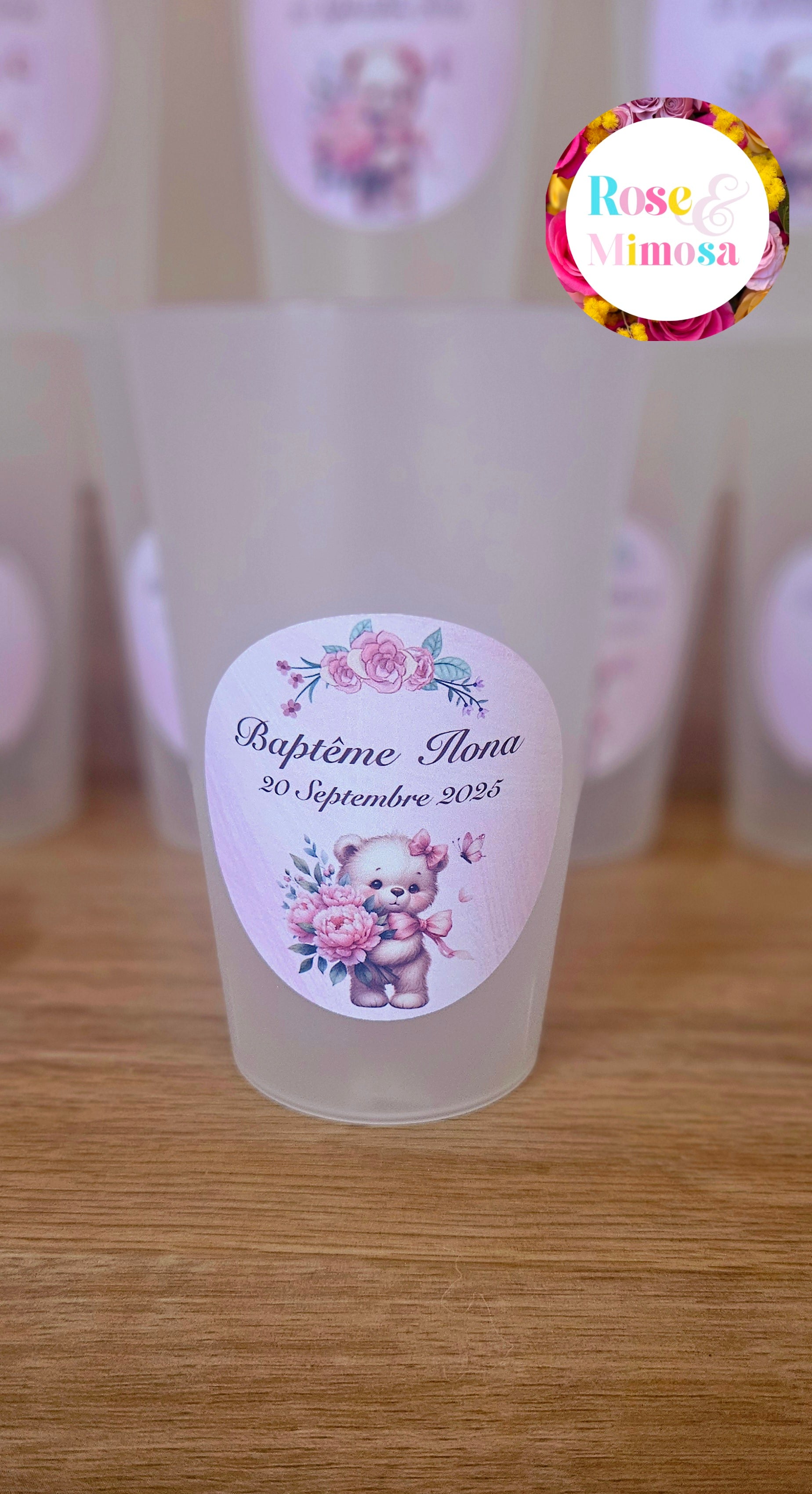 Gobelet Baptême Personnalisé – Ourson Bouquet & Papillon (25 cl)