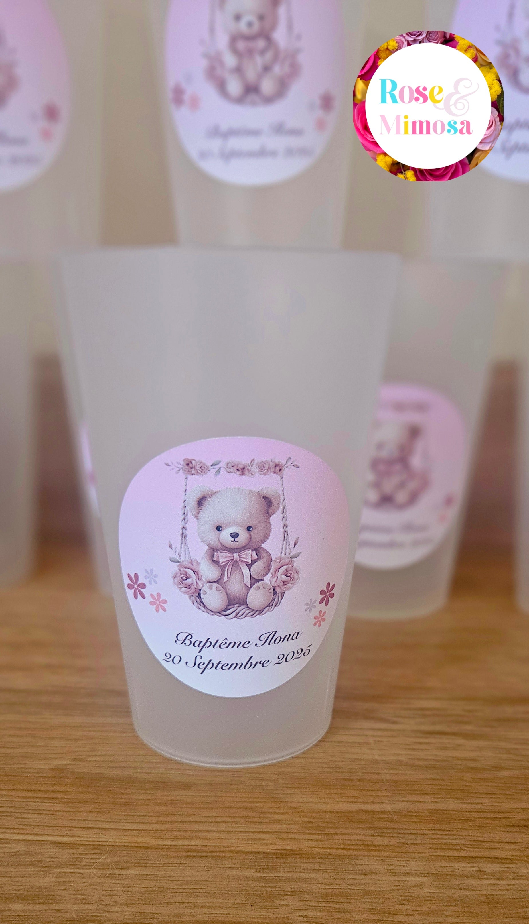 Gobelet Baptême Personnalisé – Ourson Fille (25 cl)