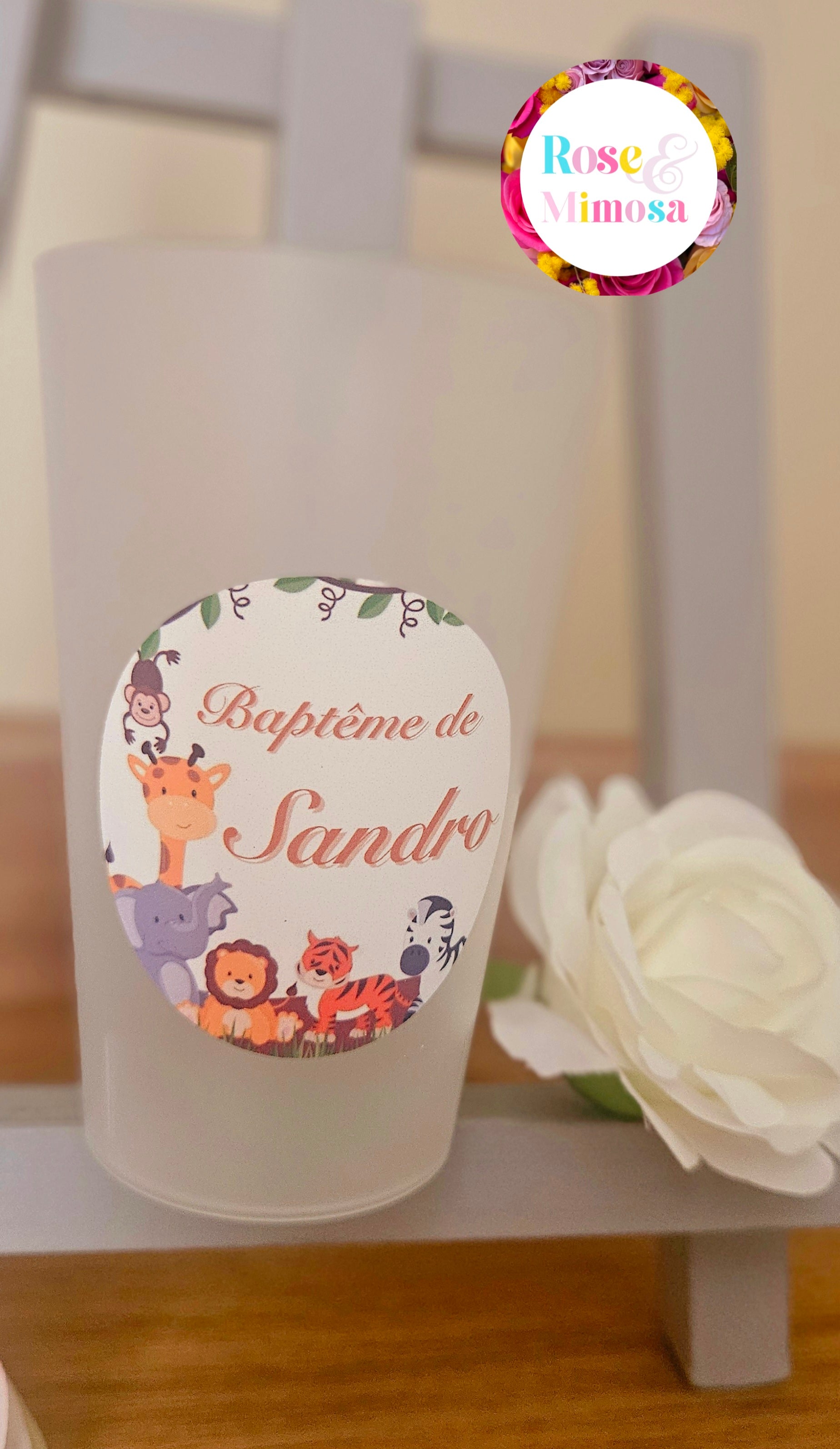 Gobelet Baptême Personnalisé – Animaux de la Jungle (25 cl)