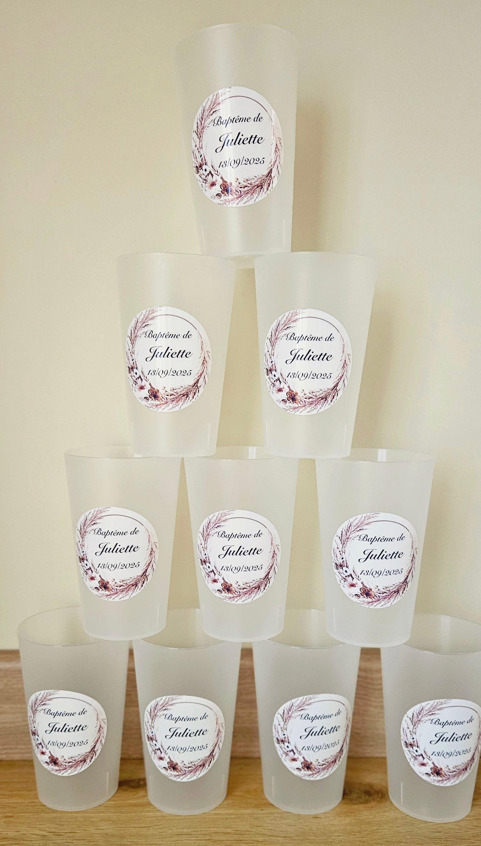 Gobelet baptême – Design bohème & naturel 🌾✨