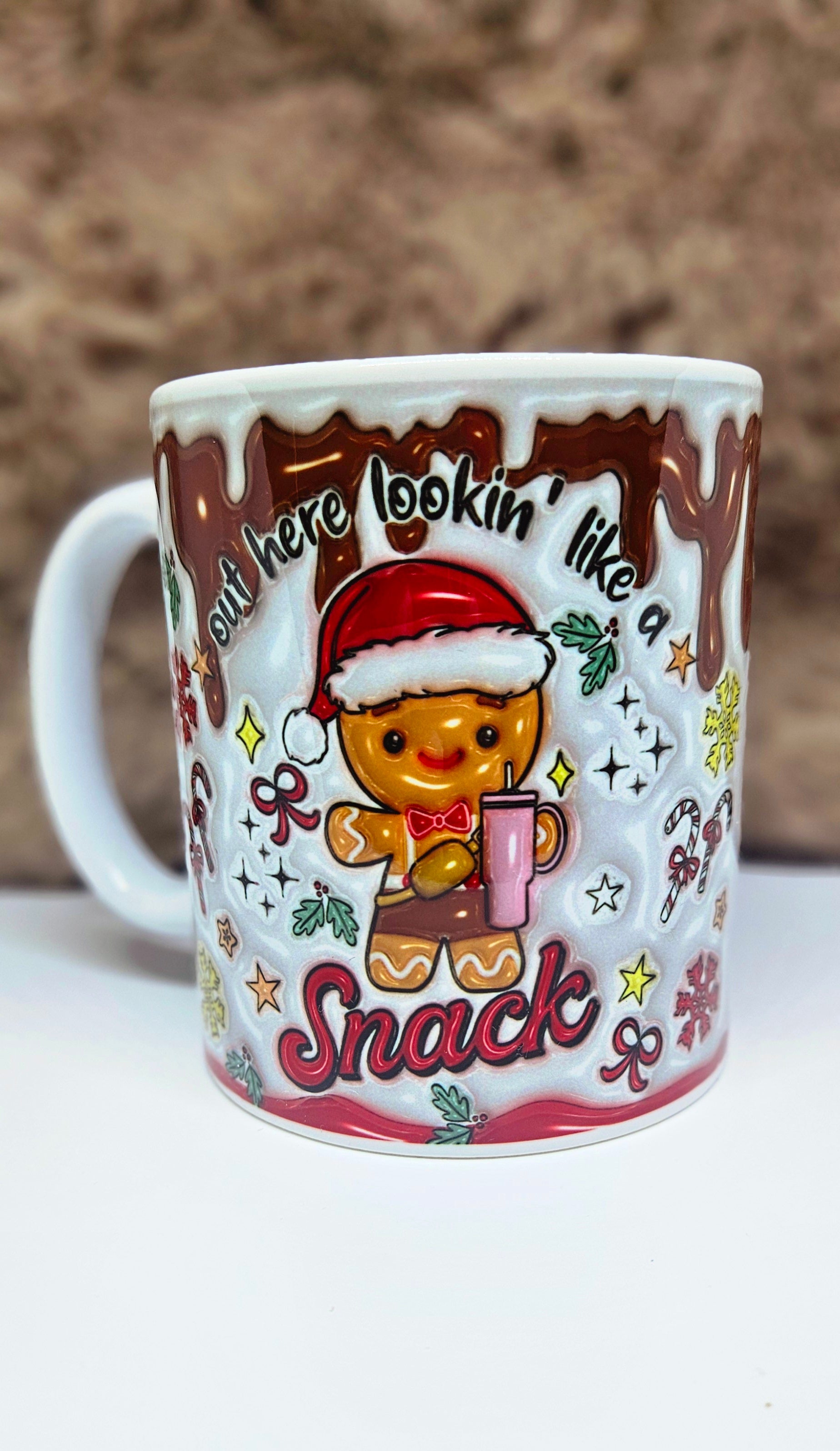 🍫 Mug “Snack” – Gingerbread Edition (Effet 3D) 🎄