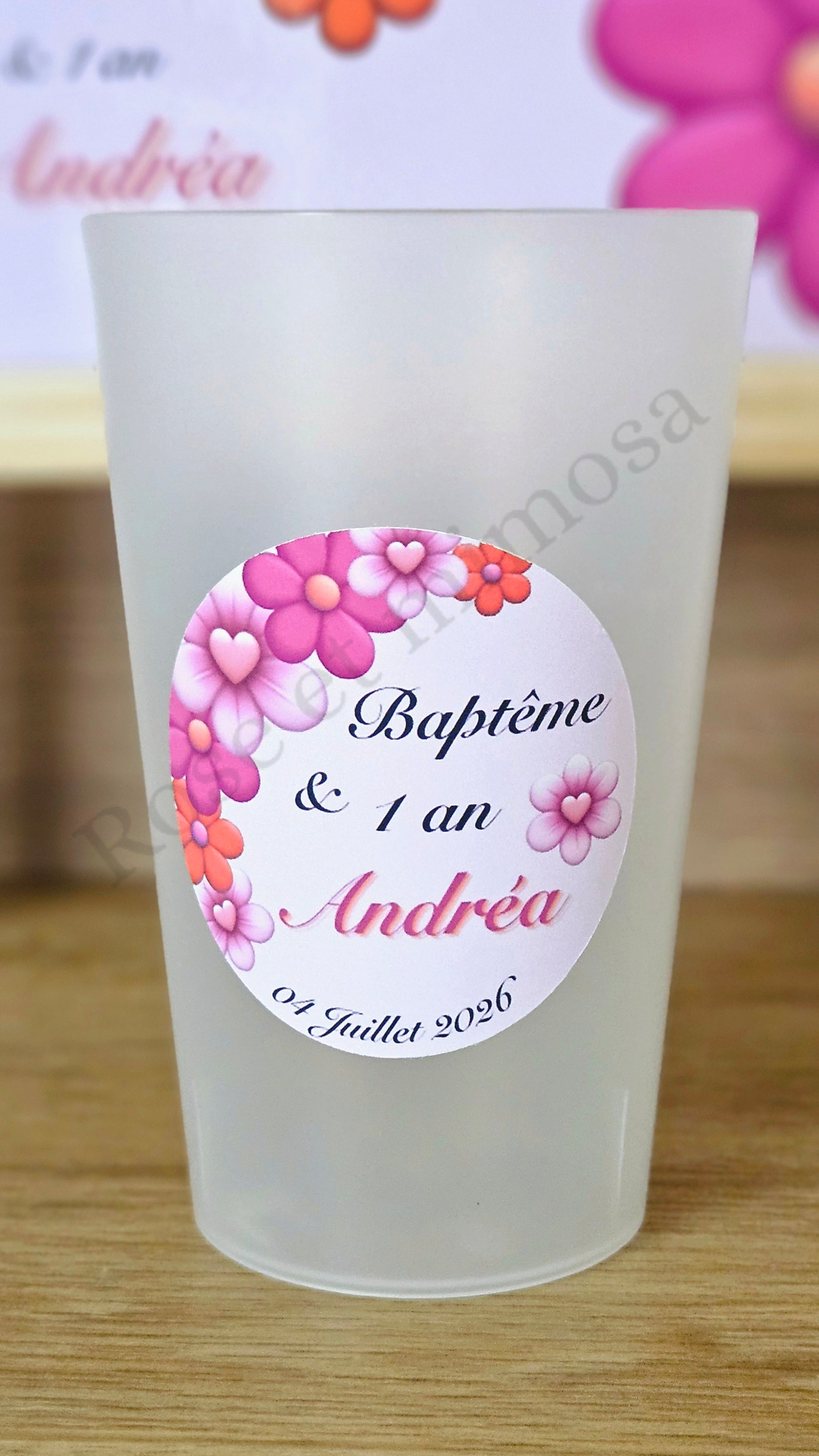 🌸 Gobelet personnalisé baptême & anniversaire enfant – Thème floral rose