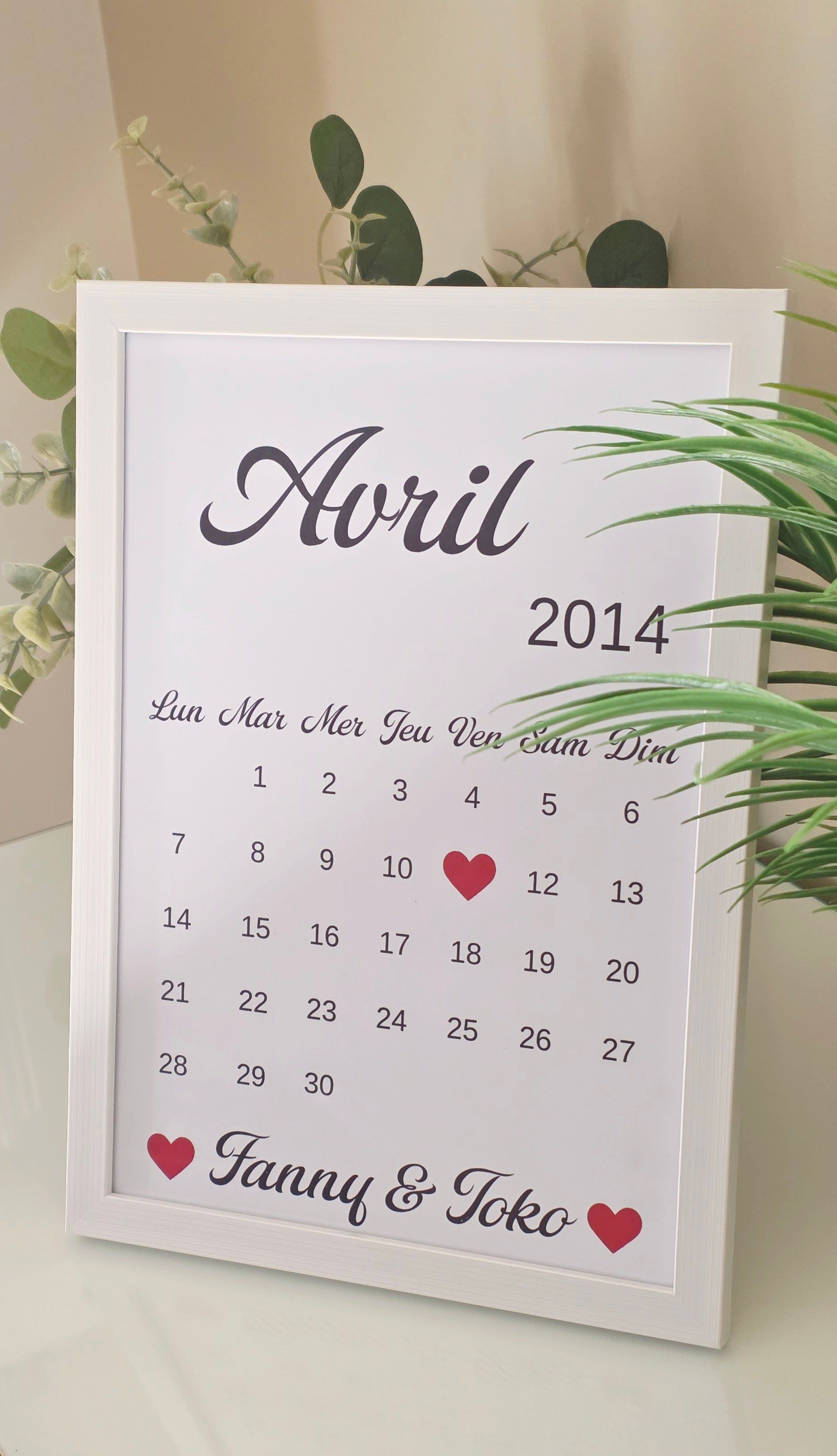 ❤️ Cadre calendrier personnalisé – Date de rencontre