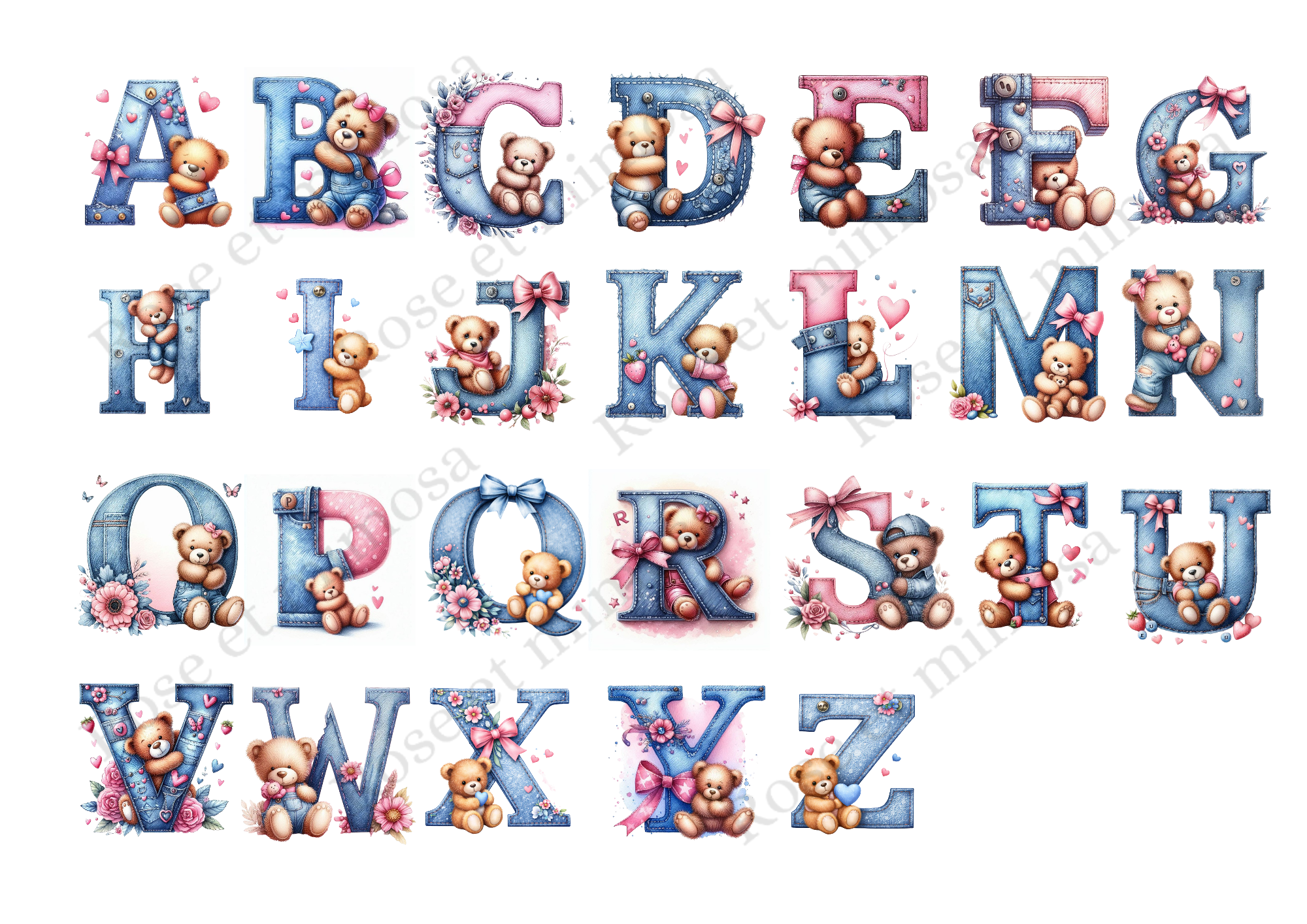 🧸 CADRE INITIAL & OURSON – MODÈLE K (rose)